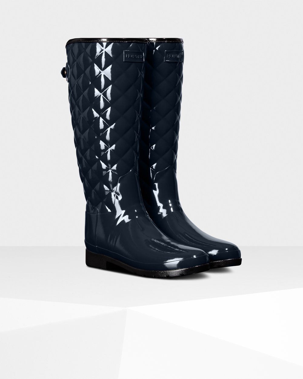 Galochas Altas Hunter Feminina Azul Marinho - Refined Adjustable Quilted Gloss - 34QRIUHTO